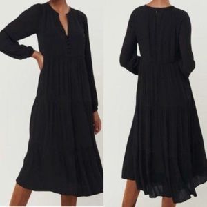 Loft Black Long Sleeve Boho Tiered Midi Dress